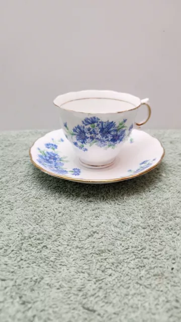 Colclough Tea Cup and Saucer Blue Flowers Gold Rim Bone China Made in England