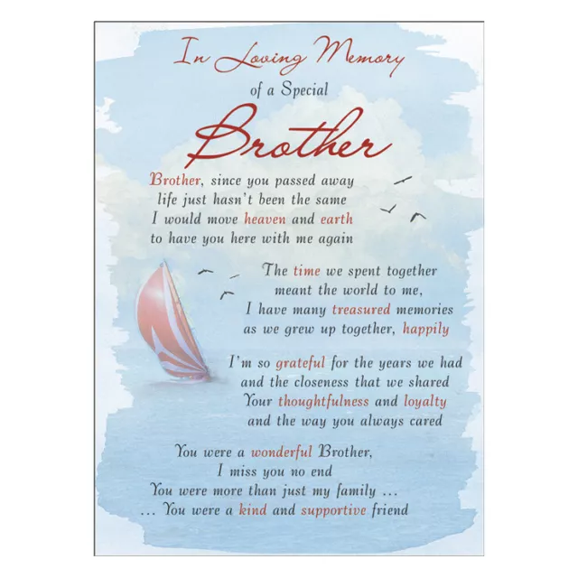 Special Brother Memorial Remembrance Verse Plastic Coated Grave Graveside Card