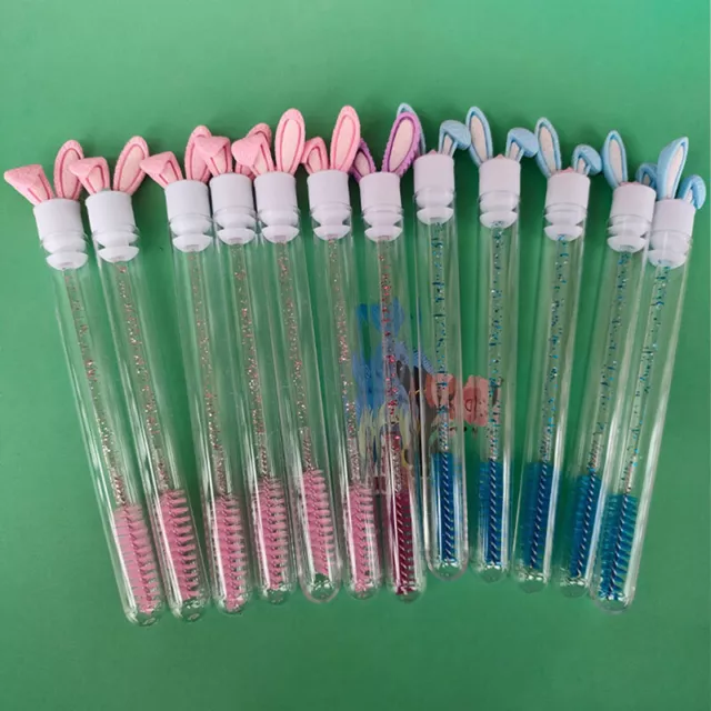 Eyelash Eyebrow Brush Mascara Wands Bunny Ears Tube Crystal Handle Lash Applicat