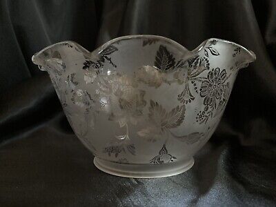 Antique Ruffled Acid Etched Glass Floral Gas Light Oil Lamp Shade 3 1/2” Fitter