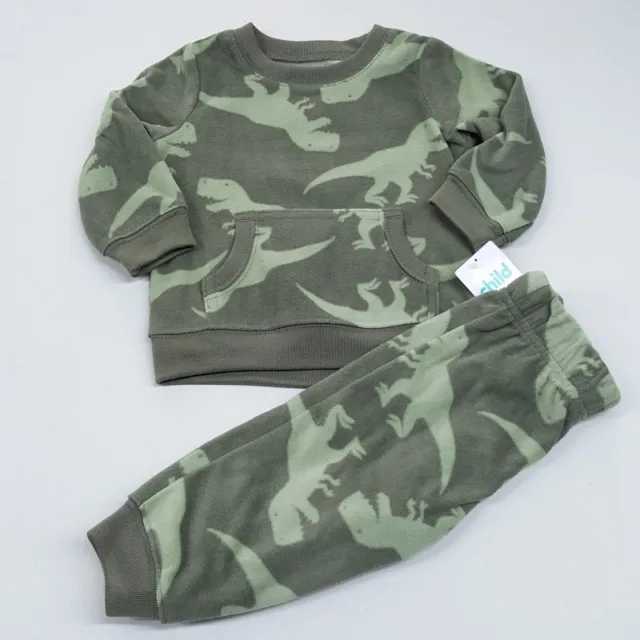 CARTERS Baby Boy Outfit 6-9 Months Green Fleece Sweatshirt Sweatpants Dinosaurs