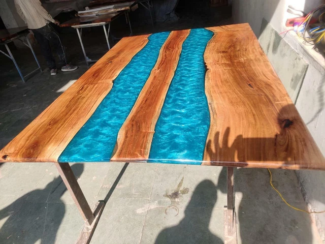 100% Natural Wooden Resin Top Solid Handmade Dining Epoxy Table | Made To Order