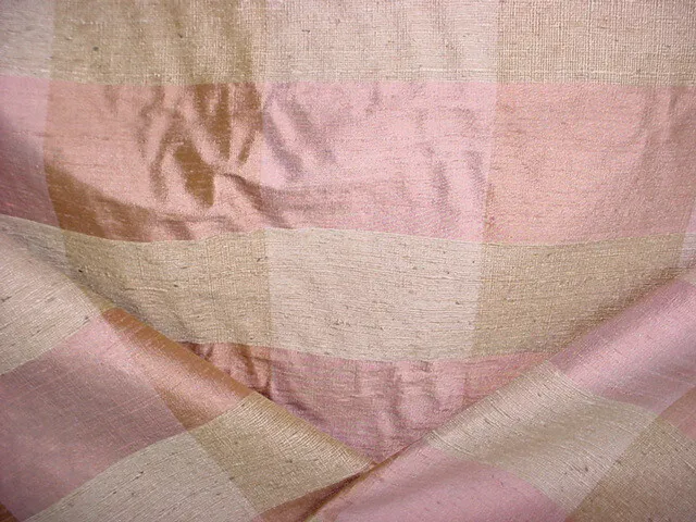 2-5/8Y Donghia Dusty Pink Antique Gold Check Textured Silk Upholstery Fabric