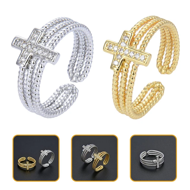 2 Pcs Kreuzring Kupfer Verstellbarer Verlobungsring Offene Liebesringe