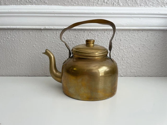 Vintage Old Brass Tea Kettle Unique Shape Collectible Solid Brass India
