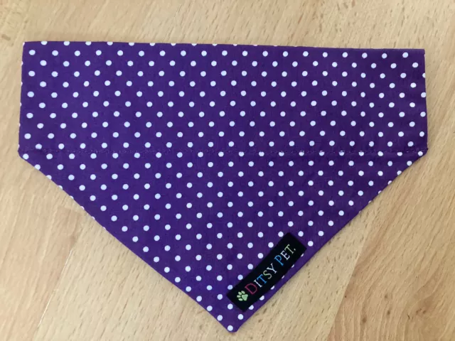 Genuine DITSY PET Designer DOG BANDANA Purple Polka Dot size Large 20cm Slide On