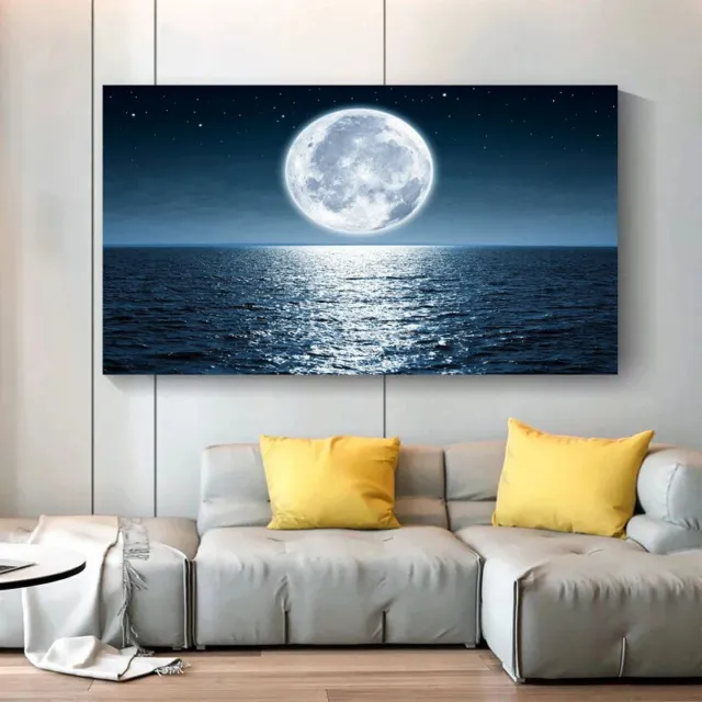 Sea Moon Landscape Canvas Painting Wall Art Pictures Home Decor Poster Print Art