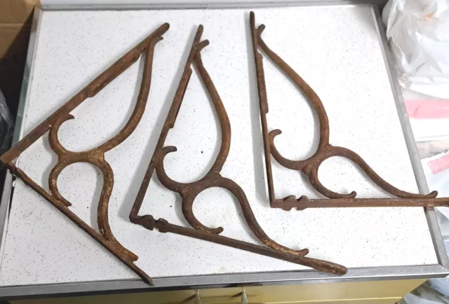 3 Antique Metal Brackets Cast Iron Salvaged Architecture