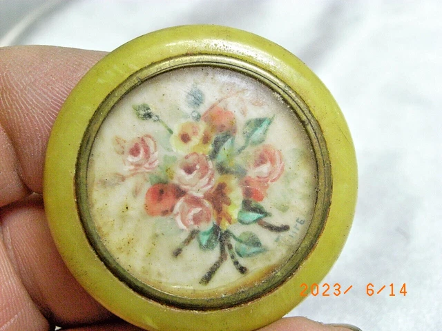 Broche Ancienne En Forme De Fleur - Peinte à La Main, Bijou Vintage Occasion