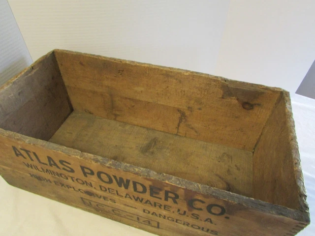 Vintage Wooden Dangerous High Explosives Crate Atlas Powder Dynamite Wood Box 8