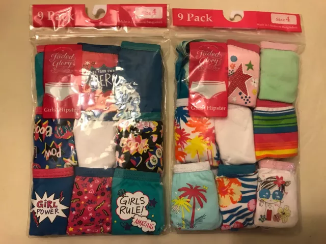 New Faded Glory 9 Pack Kids Girls Underwear Size 4-Lot Of 2 New Faded Glory 9 Pack Kids Girls Underwear Size 4-Lot Of 2