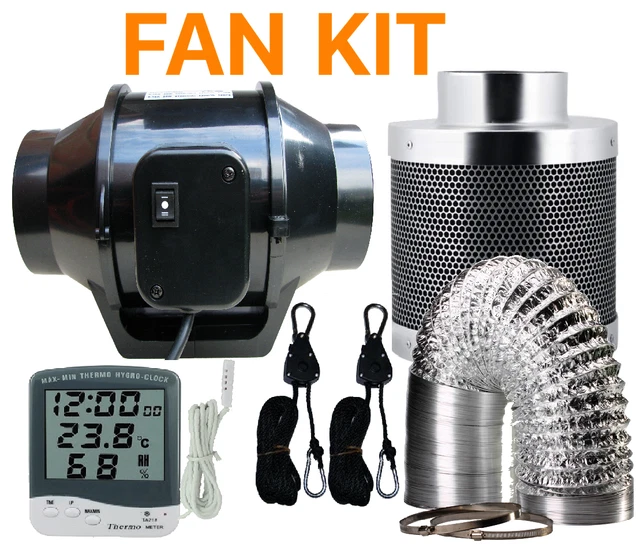 CARBON FILTER FAN kit extractor 100mm inline grow tent set hydroponic 2 ...