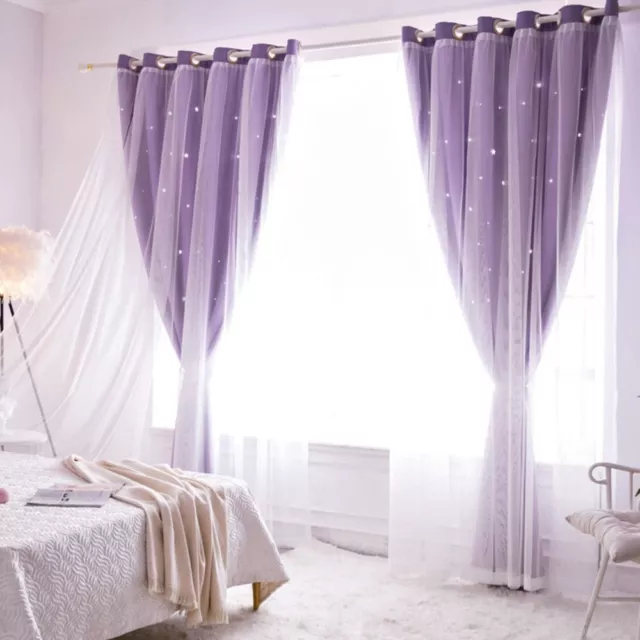 Double Layer Tulle Blackout Curtains Romantic Windows Drapes  Girls Princess