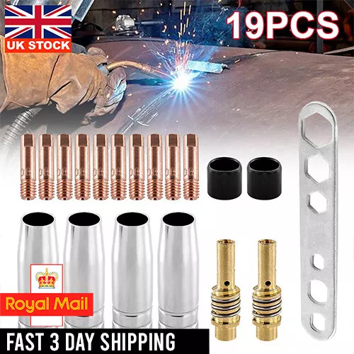 19PCS MB15 MIG Welding Nozzle Shroud Contact Tips 0.8mm M6 Torch Tip Holder Kit