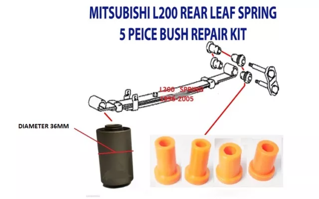 5 X Rear Leaf Spring Bushes For Mitsubishi L200 Pick Up K74/K76/K77 (1992-2007)