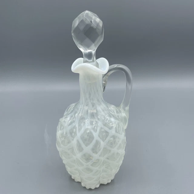 1 Northwood/Hobbs Brockunier White/Clear  Opalescent Ribbed Opal Lattice Cruet