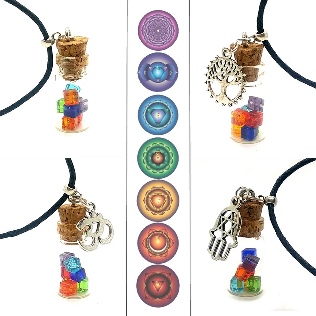 collana guarigione yoga reiki ciondolo boccetta di vetro equilibrio dei 7 chakra