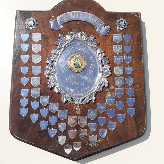 VINTAGE ANTIQUE Wooden Shield Award Trophy 1963