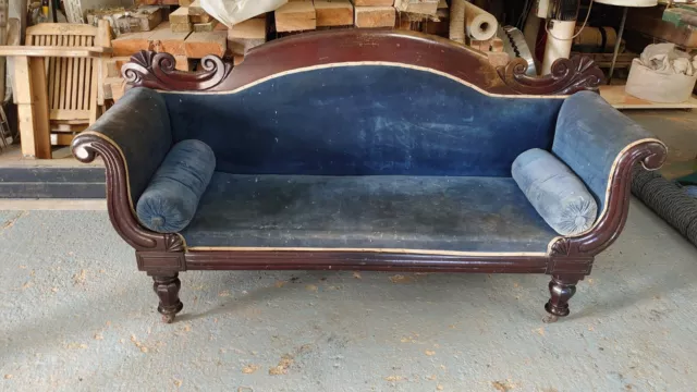 Beautiful Antique Victorian Edwardian Blue Velvet Sofa Restoration Project