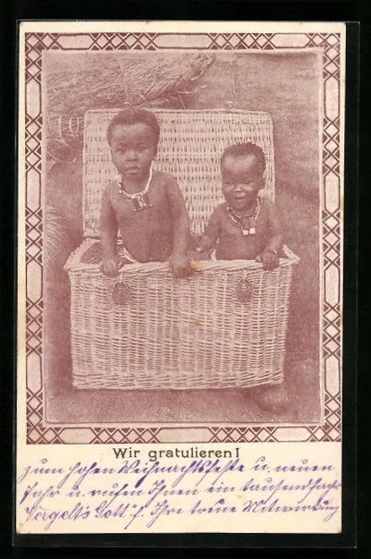 CPA Zwei afrikanische des enfants in einem Korb, Glückwunsch 1917