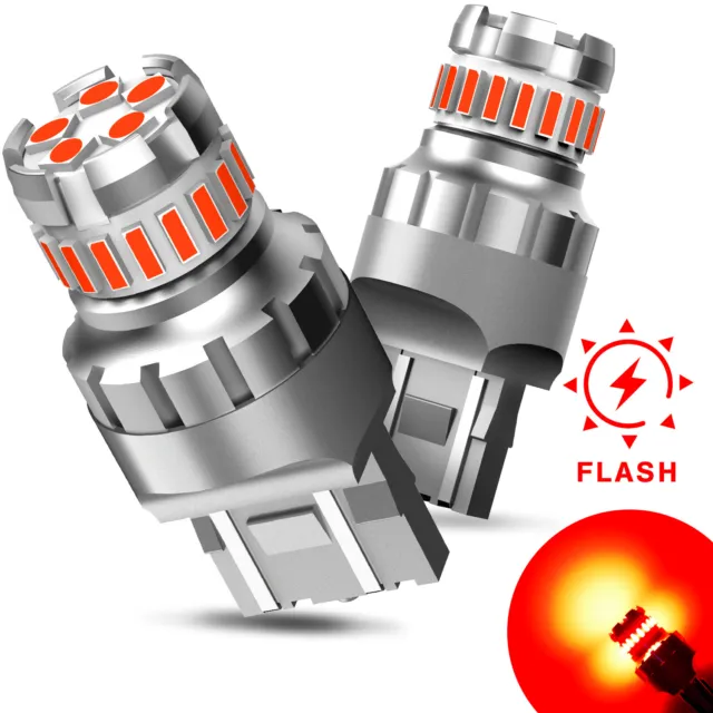 2/4/6X AUXITO 7443 Red LED Strobe Flash Blinking Brake Tail Light Parking Bulb
