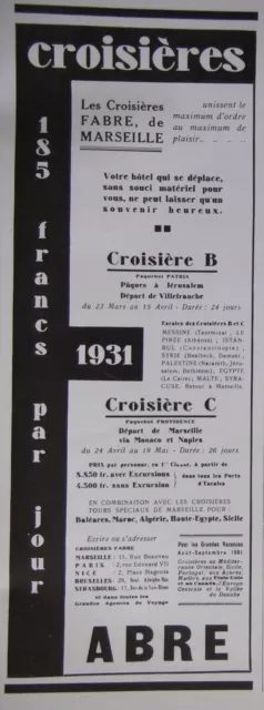 1931 Fabre De Marseille Cruises Via Monaco And Naples - Advertising