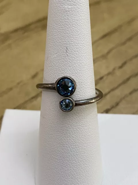 Alex And Ani Designer Signed Sterling Silver 925 Ring Blue Stones Size 7.5 Adj