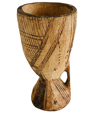 Vintage 30s Carved Wood Chalice Polynesia Tiki Exotica Africa Tribal Starburst