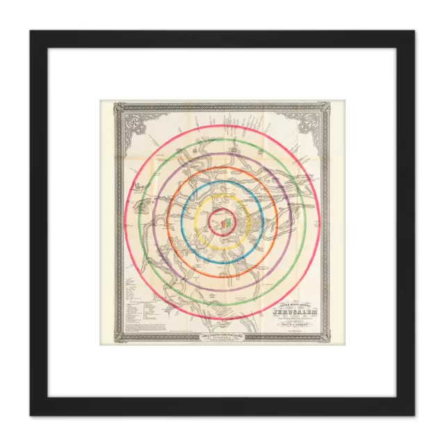 Osborn 1849 Map Jerusalem Seven Miles Around Square Framed Wall Art 8X8 In