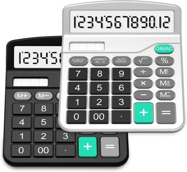 Calculator,  2 Pack Standard Functional Desktop Calculators Solar and AA Battery