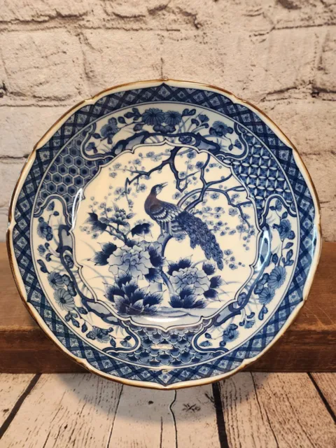 Antique Chinese Blue White Porcelain Bowl Bowl Peacock Design 10" Andrea Sadek