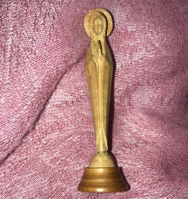 French 3” WOOD HAND CARVED Statue Virgin Mary Our Lady Small Detailed 5