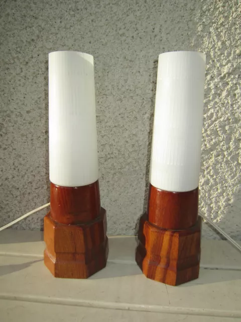 Ancienne Paire de  Lampe  kalff Design Année 50/60  Scandinave Opaline Teck