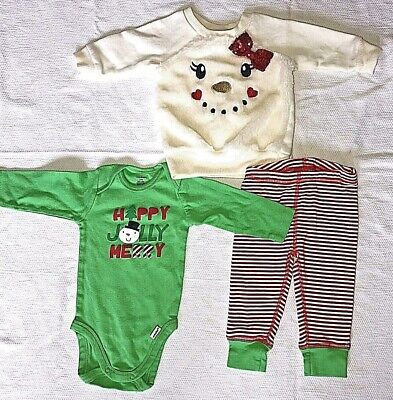 Baby Girl Clothes Size 3/6 Months Lot Of 3 Pajamas, Sweatshirt Christmas