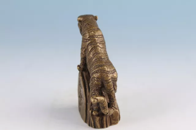 Rare chinese bronze hand cast up tiger statue collectable figure gift netsuke 3