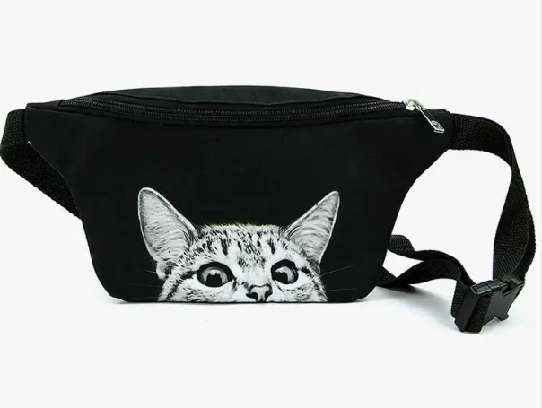 New Peeking Cat Tabby Kitten Daisy Floral Waist Fanny Pack Crossbody Womens Bag