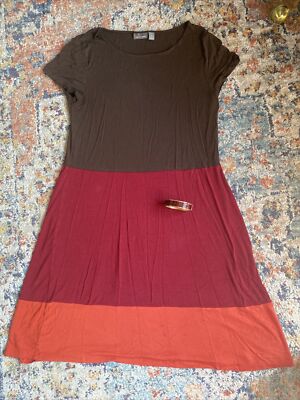 Apt. 9 Sz M Color Block Dress A-line Brown Orange FREE Bangle Bracelet Belly