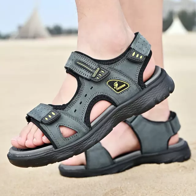 NEW SUMMER MEN Genuine Leather Sandals Classic Casual Shoes Men Outdoor ...