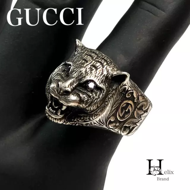 Gucci Ring Silver Le Marche des Merveilles Feline Head Tiger Cat  925 Size 20