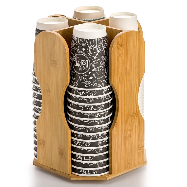 Disposable Paper Cup Dispenser for Countertop, 360° Rotated Bamboo