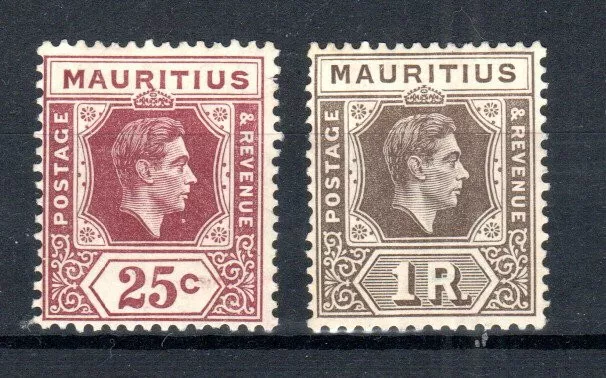 Mauritius 1938 25c and 1r SG 259-60 MH