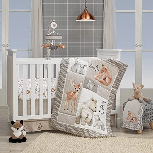 Painted Forest 4-Piece Crib Bedding Set - Gray, Beige, White
