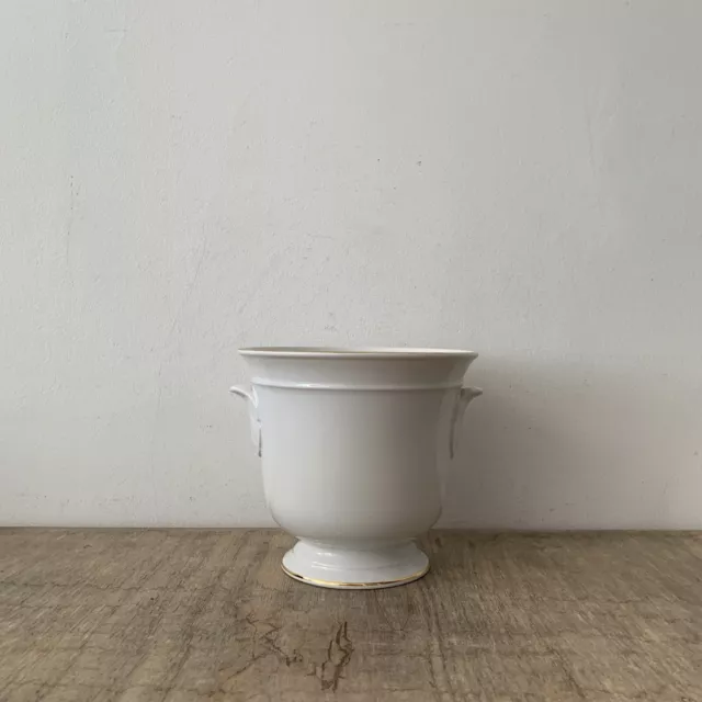 Vintage St Michael Ceramic Double Handled White Gold Classic Design Planter Pot