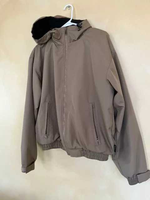 Mens Guide Series Jacket Size Large Hood Brown Lined Zip Pockets Adj Hood & Cuff