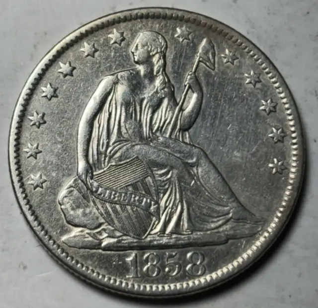 1858-O 50c Seated Liberty Half Dollar. Attractive XF/AU Details, Cleaned