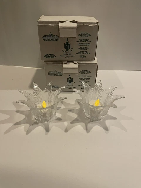 PARTY LITE ICE Petal Votive Candle holders 2 Floral Glass Frosty