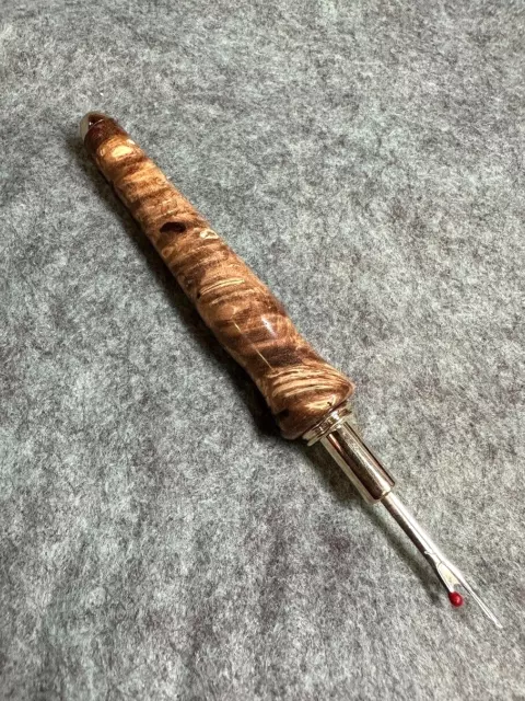 Hermosa costura destripadora de madera de arce tallada a mano herramienta de coser acabado dorado 24k