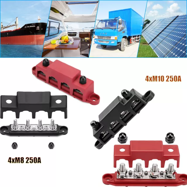 4 Post Power Distribution Block Terminal Screw Bus Bar 250A 12V-48V DC M8/M10