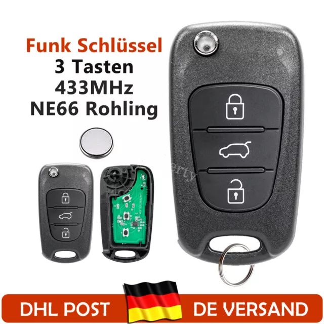 Funk Schlüssel Fernbedienung Für Hyundai I10 I20 Ix35 Ix20 433Mhz Id46 3 Tasten