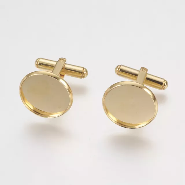2 Edelstahl Manschettenknopf Rohlinge 12|16|20 mm für Cabochons Träger gold